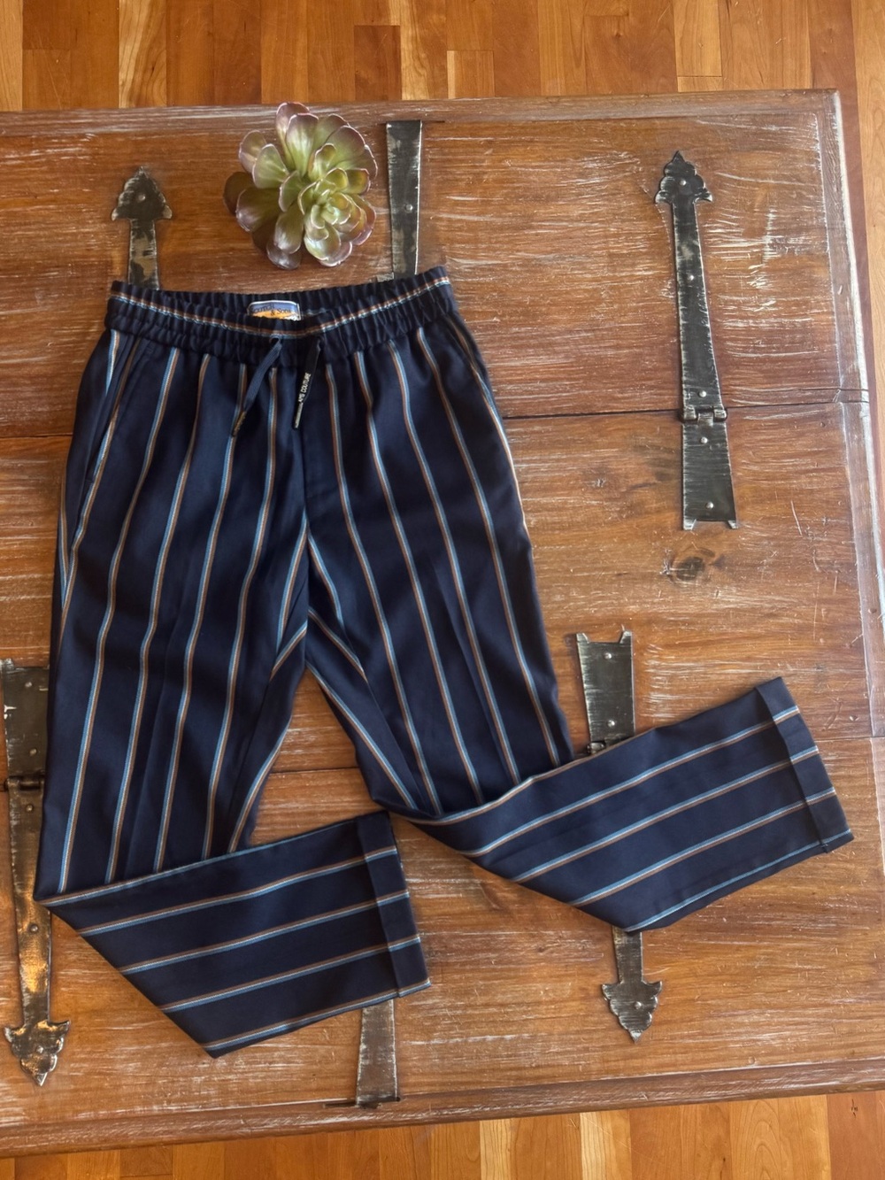 Scotch & Soda Navy Pants with Tan and Light Blue Stripes - Relaxed Slim Fit